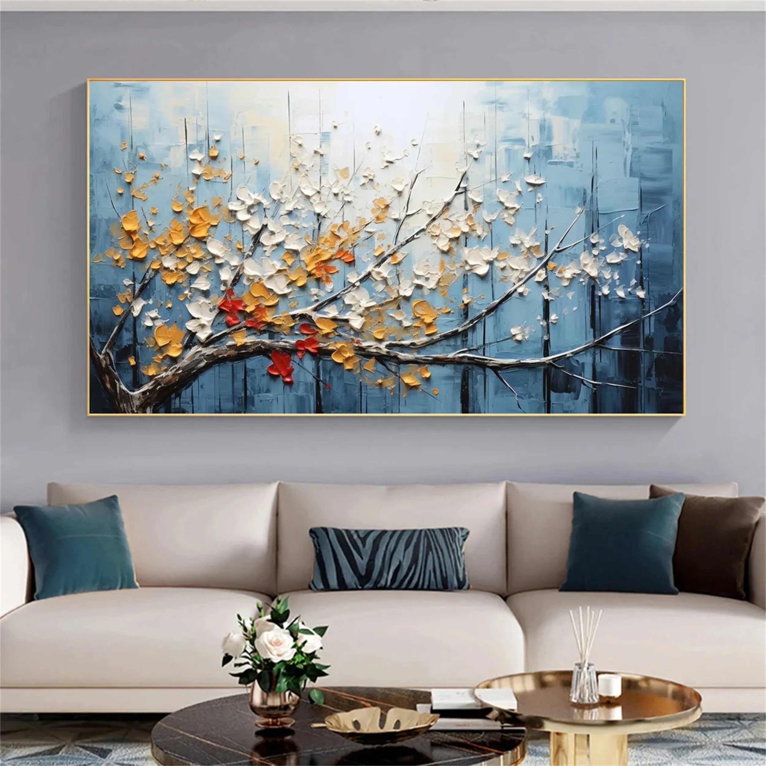 Golden Drift Blossom Abstract Painting
