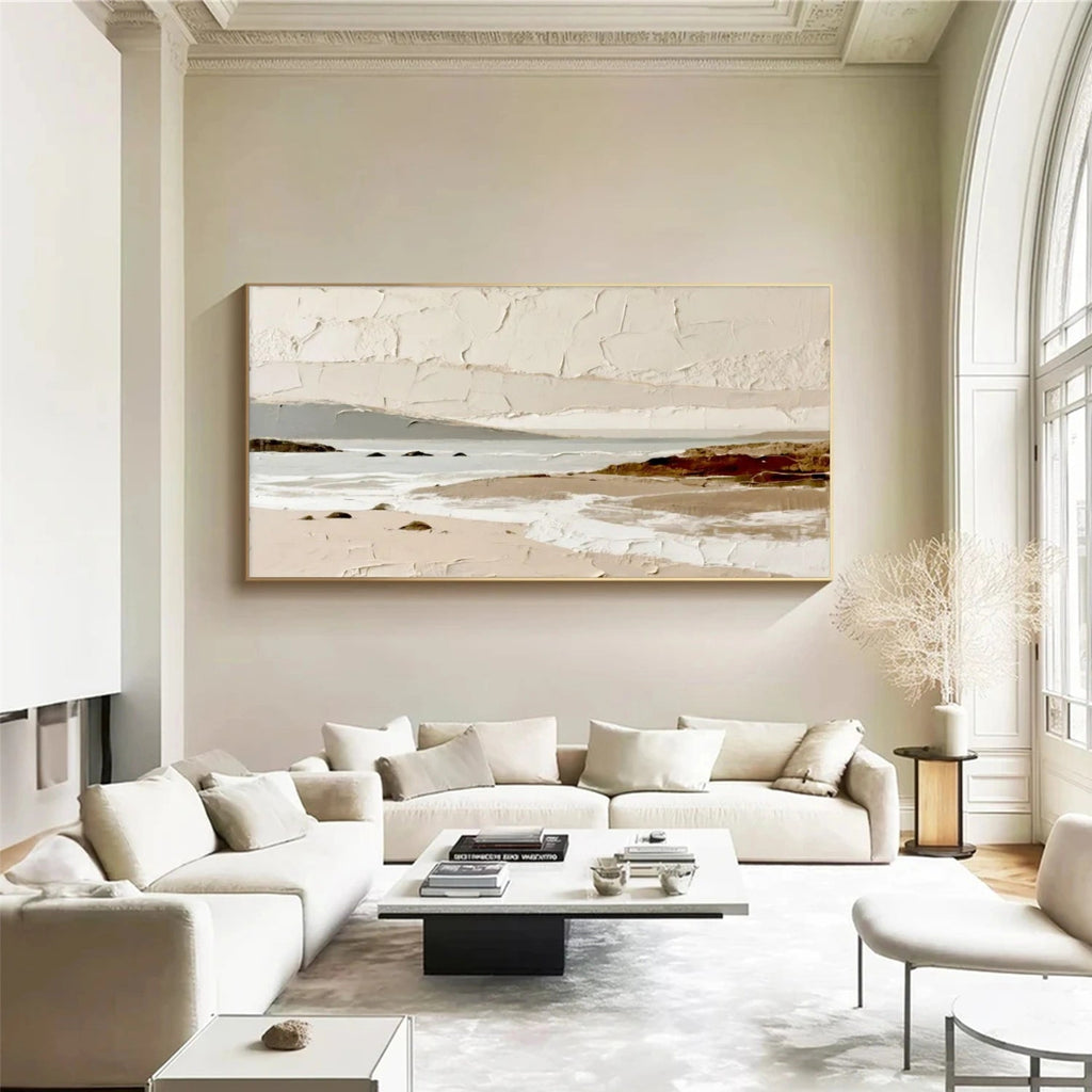Beige Coastal Serenity – Textured Seascape Painting