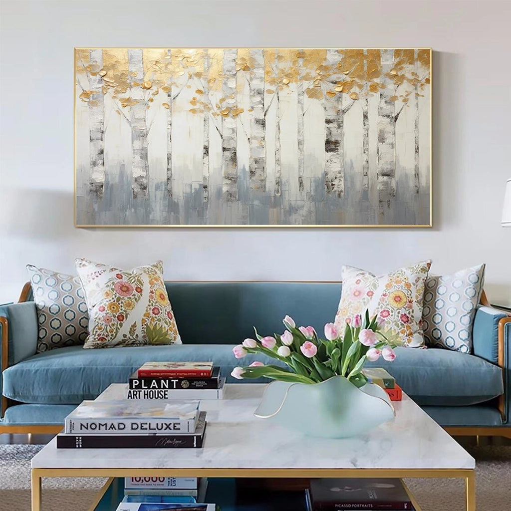 Golden Whisper Birch Forest Painting