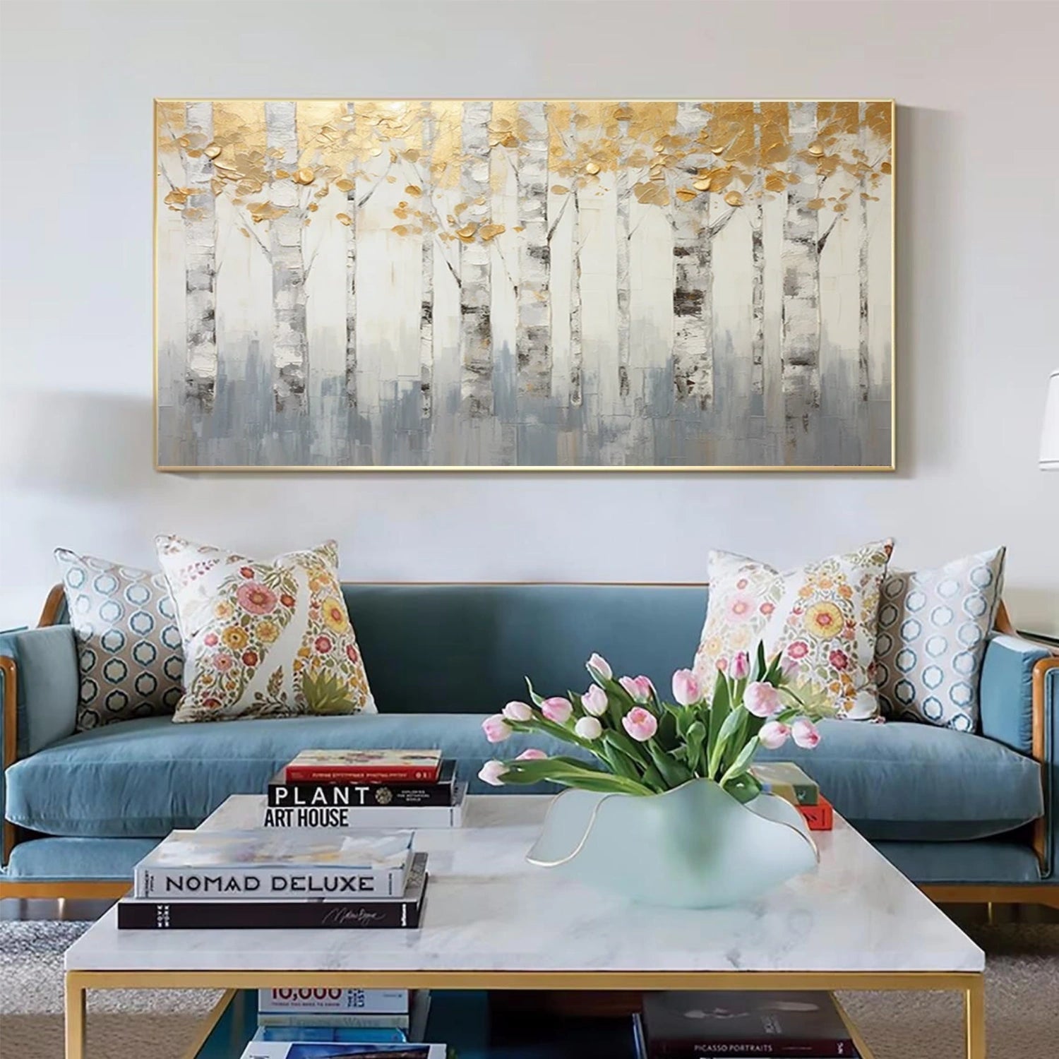 Golden Whisper Birch Forest Painting