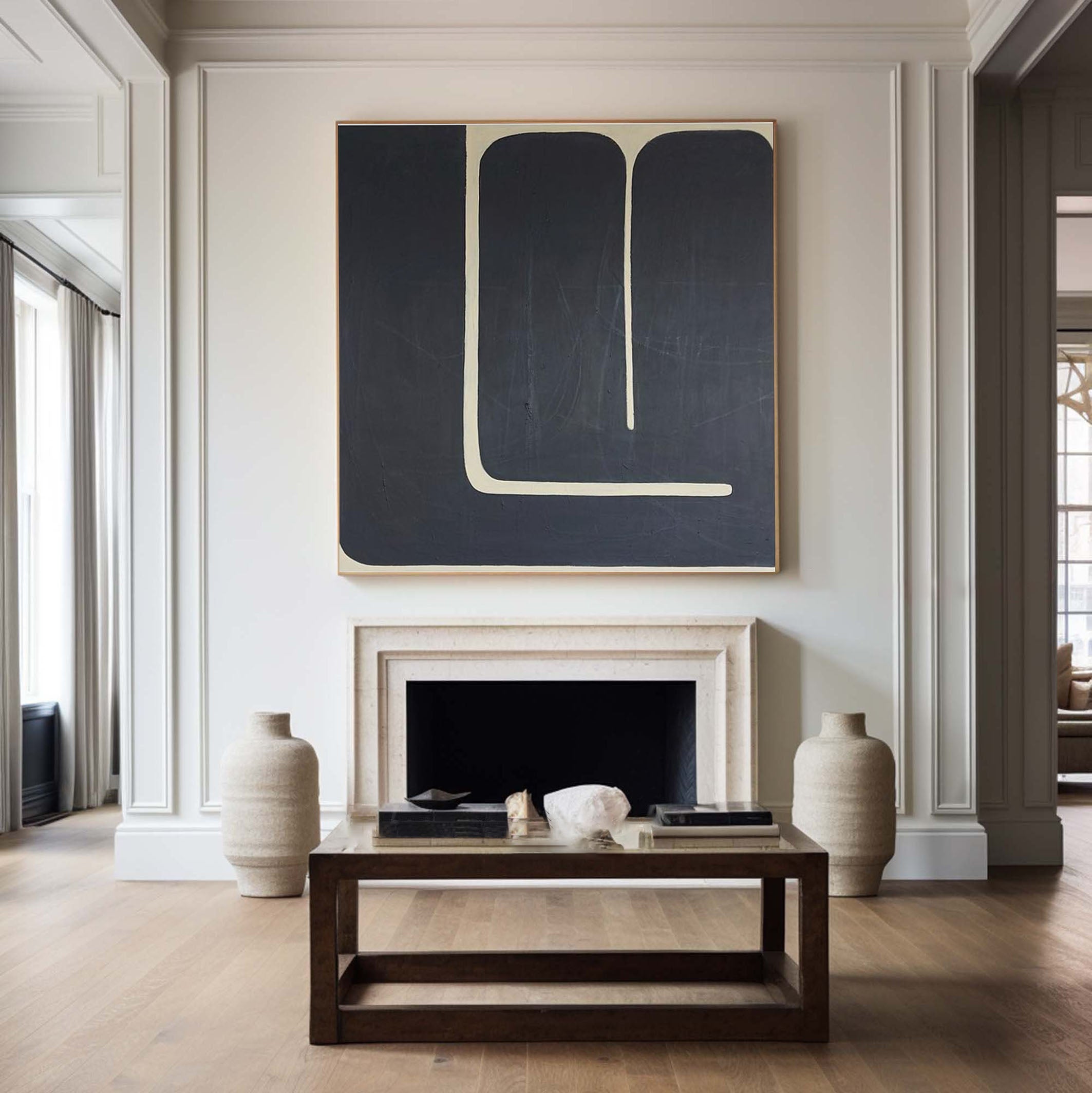 Midnight Curve Minimal Abstract Painting