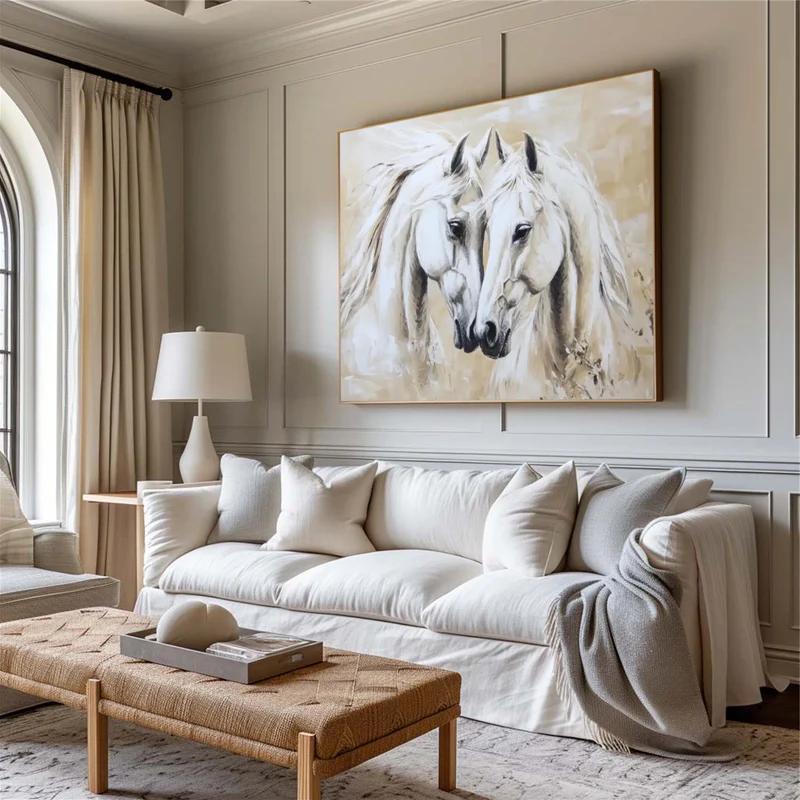 Twin Harmony White Horses Painting