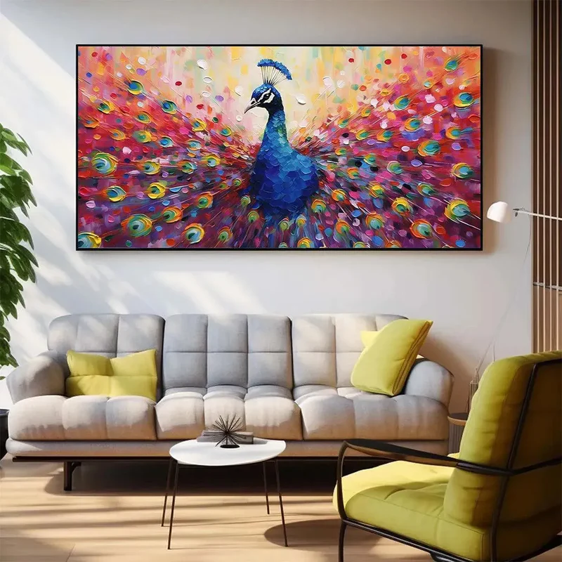 Blue Peacock Textured Painting