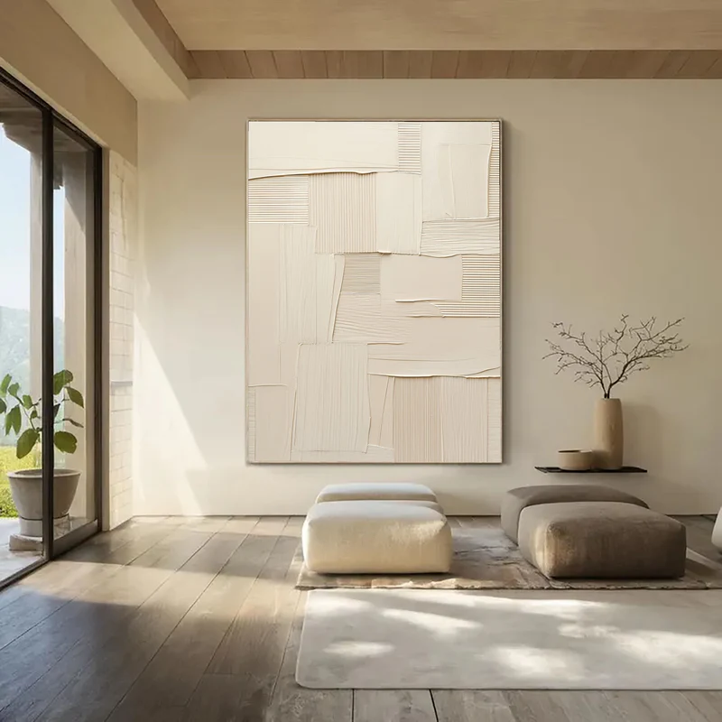 Ivory Stitched Texture Abstract Painting