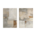 Set of 2 Silent Field Neutral Geometric Abstract Painting (Diptych)