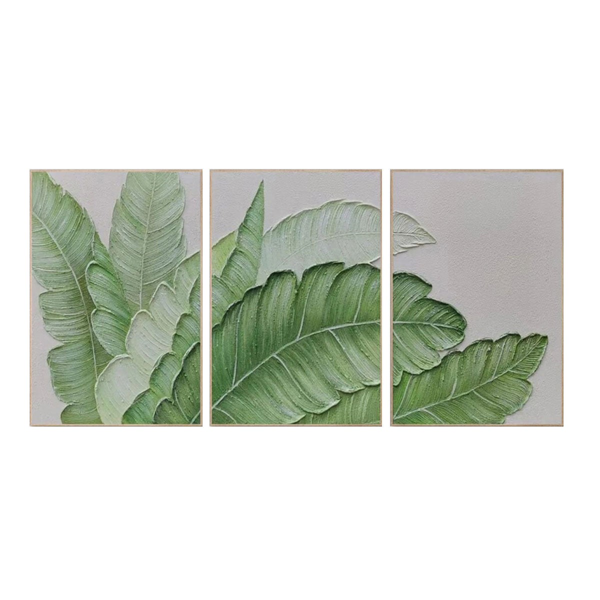 Morning Dew Green Leaves Abstract Triptych Painting Set of 3