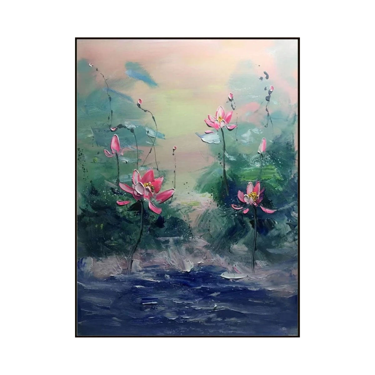 Mist Bloom Pink Lotus Abstract Painting