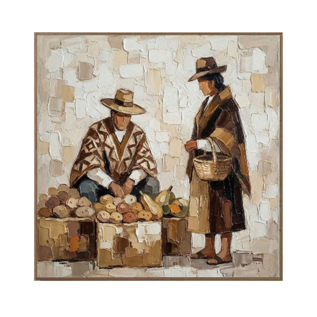 Market Day – Textured Folk Figure Art Painting