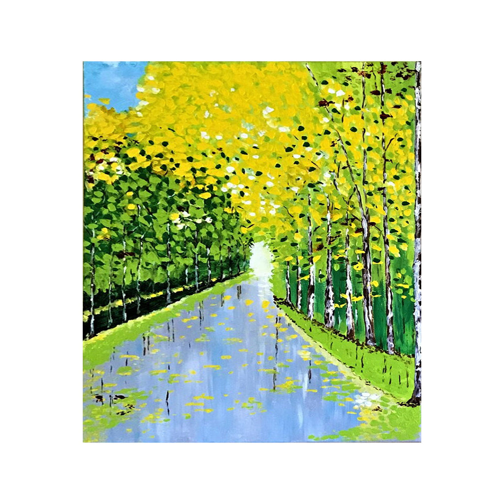 Golden Pathway Forest Landscape Painting