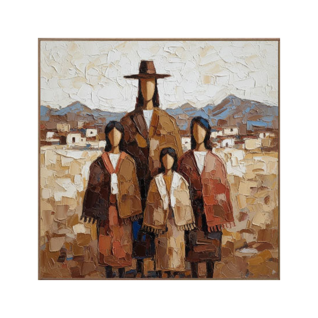 Heritage Family Portrait – Textured Cultural Figurative Painting