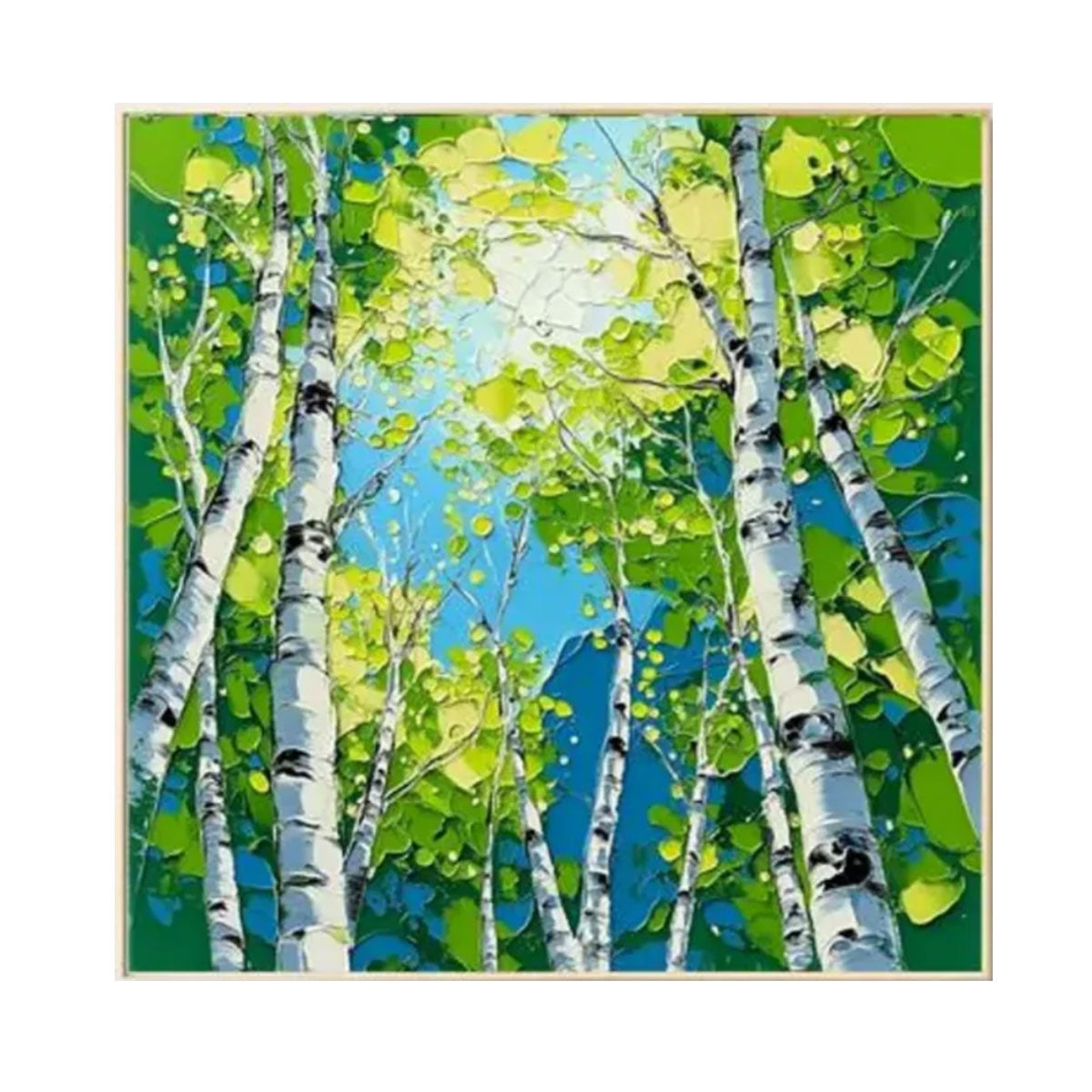 Emerald Sky Birch Forest Abstract Painting