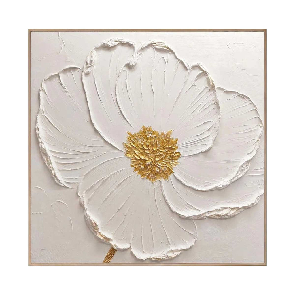 Ivory Bloom Gold-Centered Floral Painting