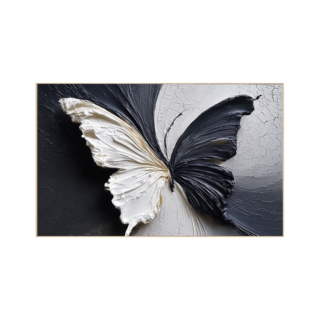 Dual Aura Butterfly – Black & White Textured Painting