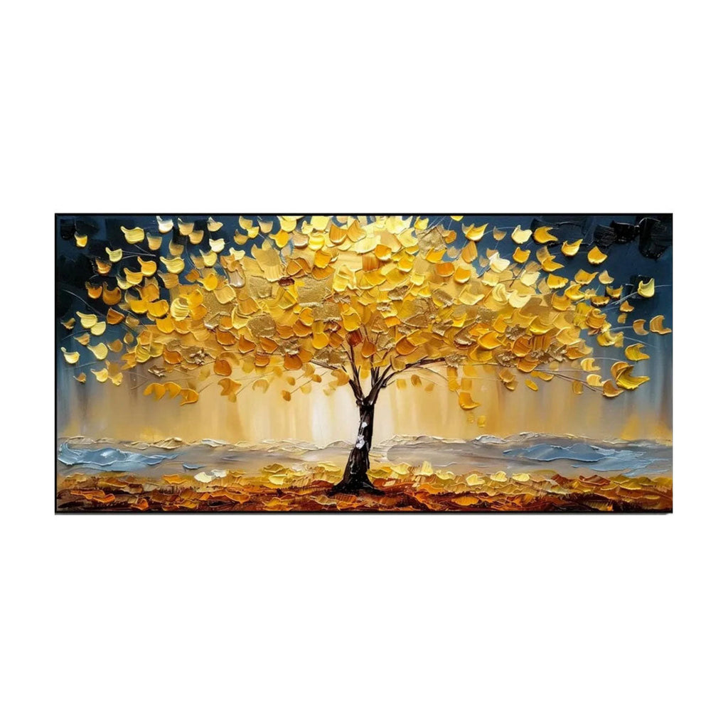 Golden Stillness Tree Abstract Painting