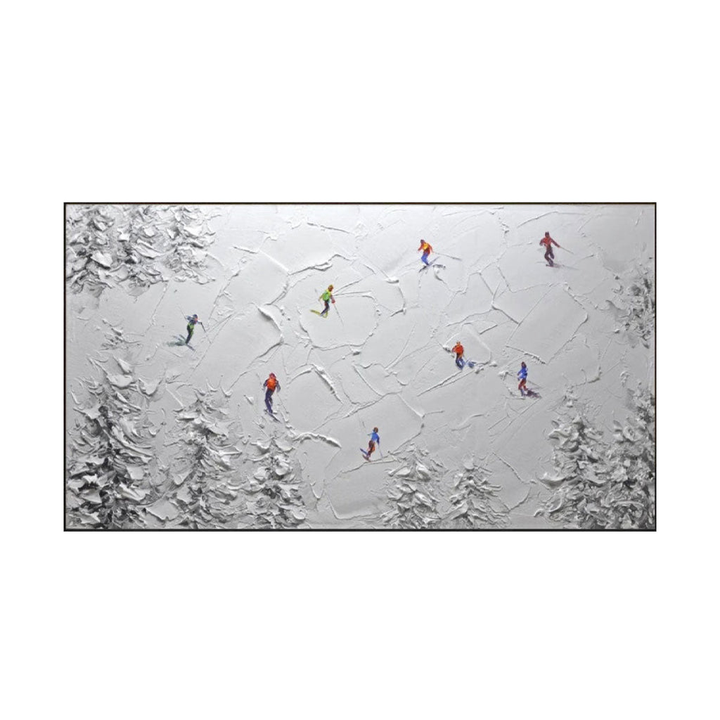 Midnight Glide – Night Forest Skiers Textured Painting