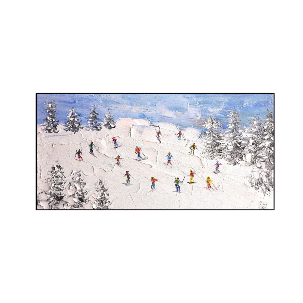 Snowfield Symphony – Group Skiers Textured Painting