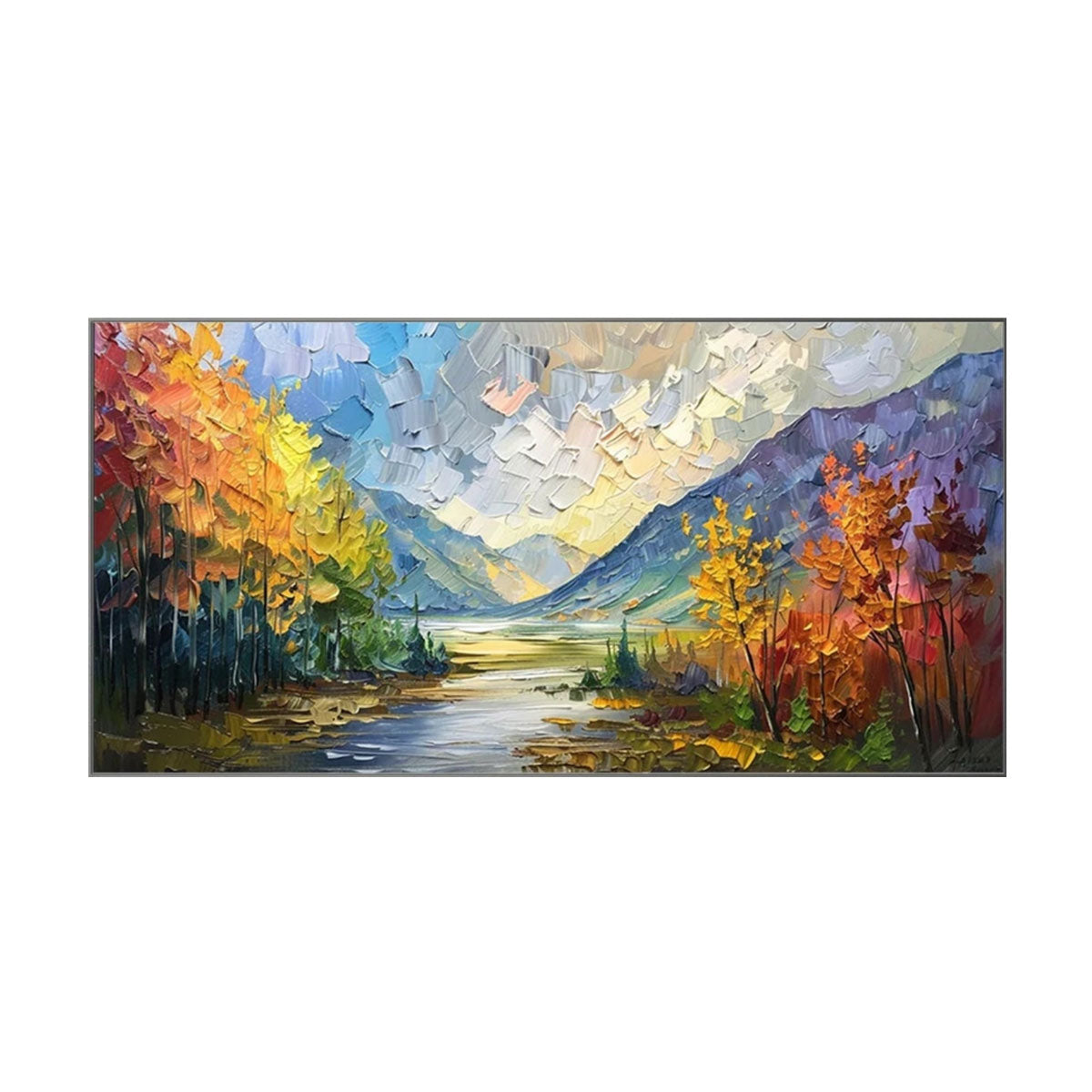 Autumn River Glow Landscape Painting