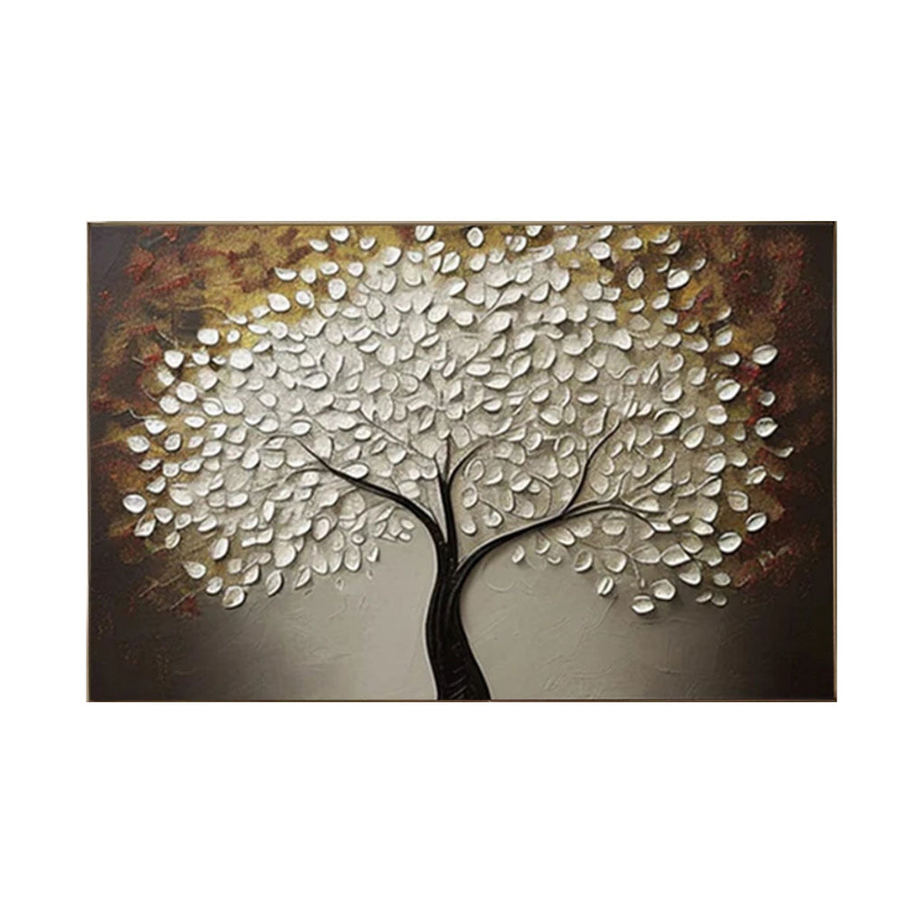 Silver Leaf Tree Textured Abstract Painting