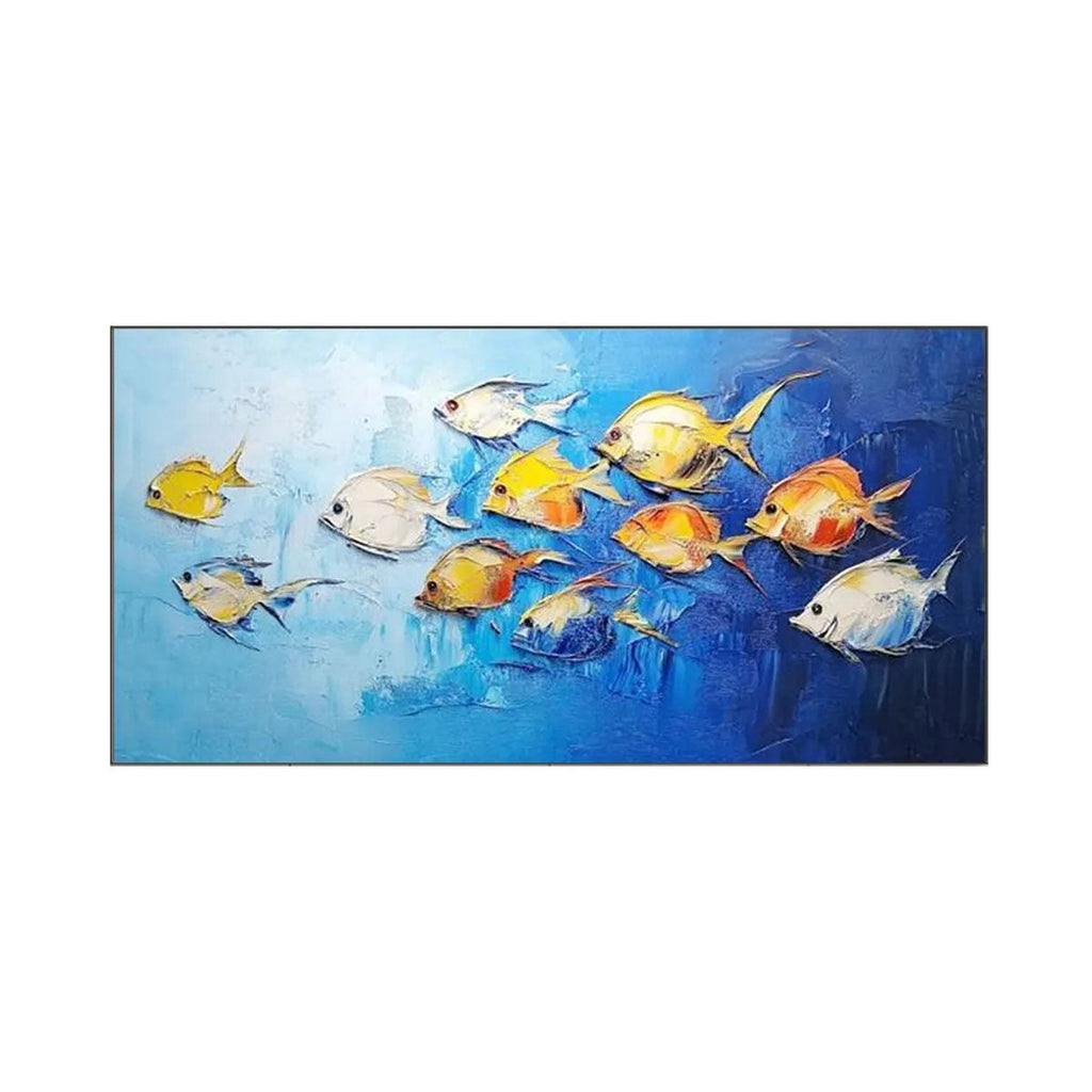 Golden Drift Blue Fish Painting