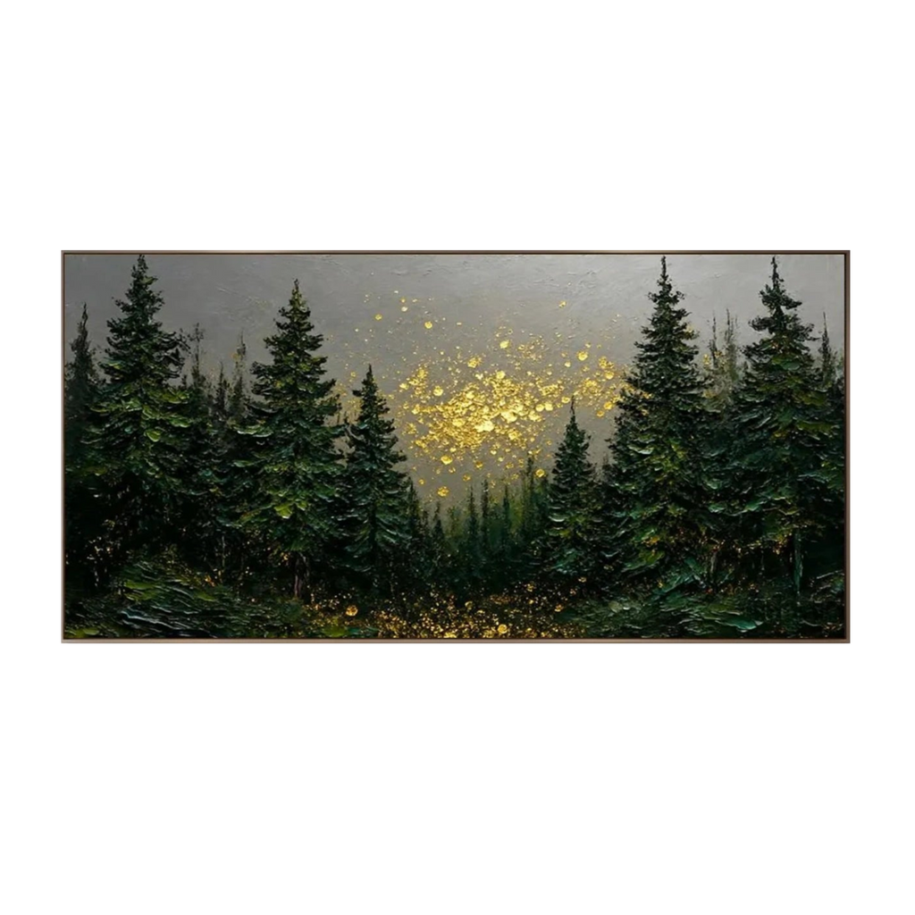 Enchanted Forest Gold Glow – Textured Landscape Painting