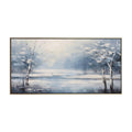 Mist Blue Lake Winter Forest Abstract Painting