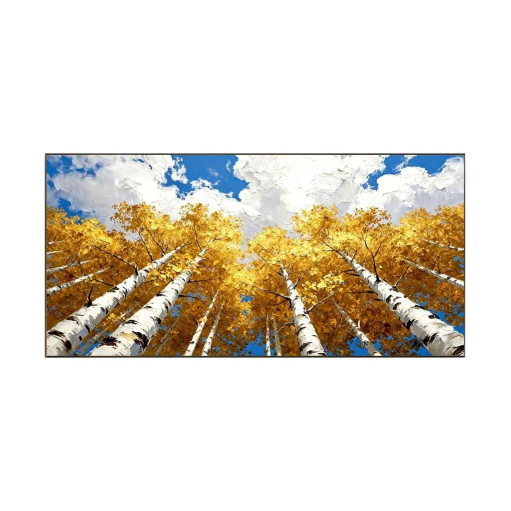Golden Canopy Skyward Forest Painting