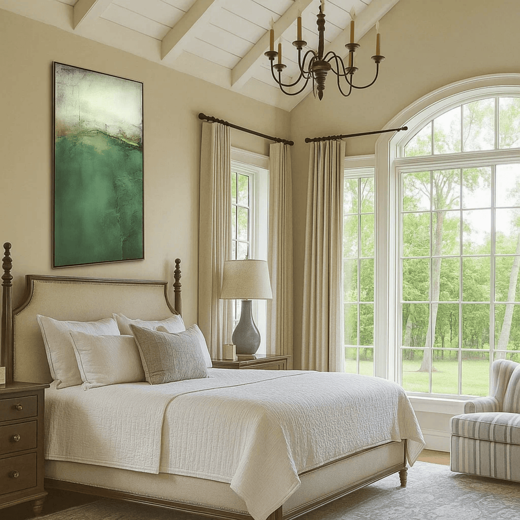 Emerald Green Abstract Wall Art, Vertical Textured Canvas for Living Room Decor