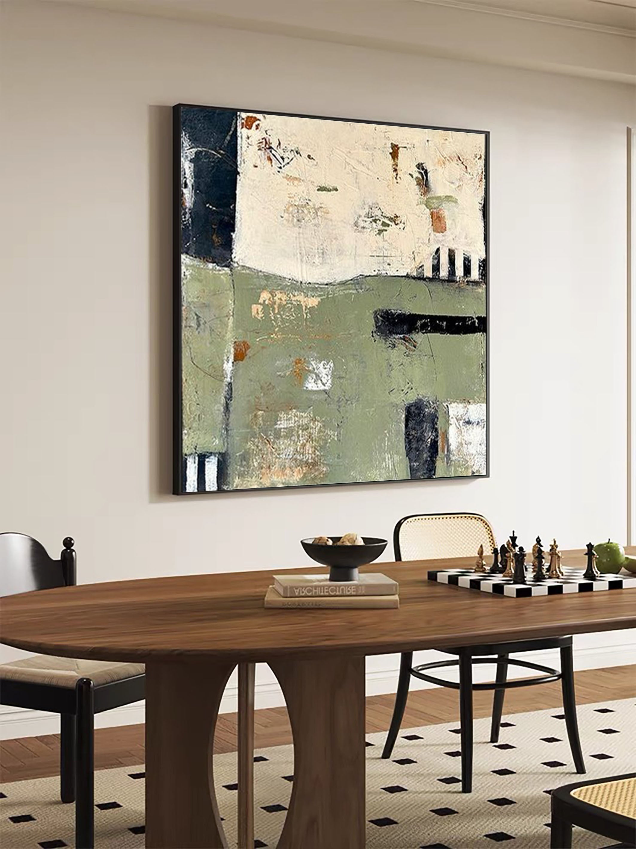 Muted Horizon Green Abstract Painting