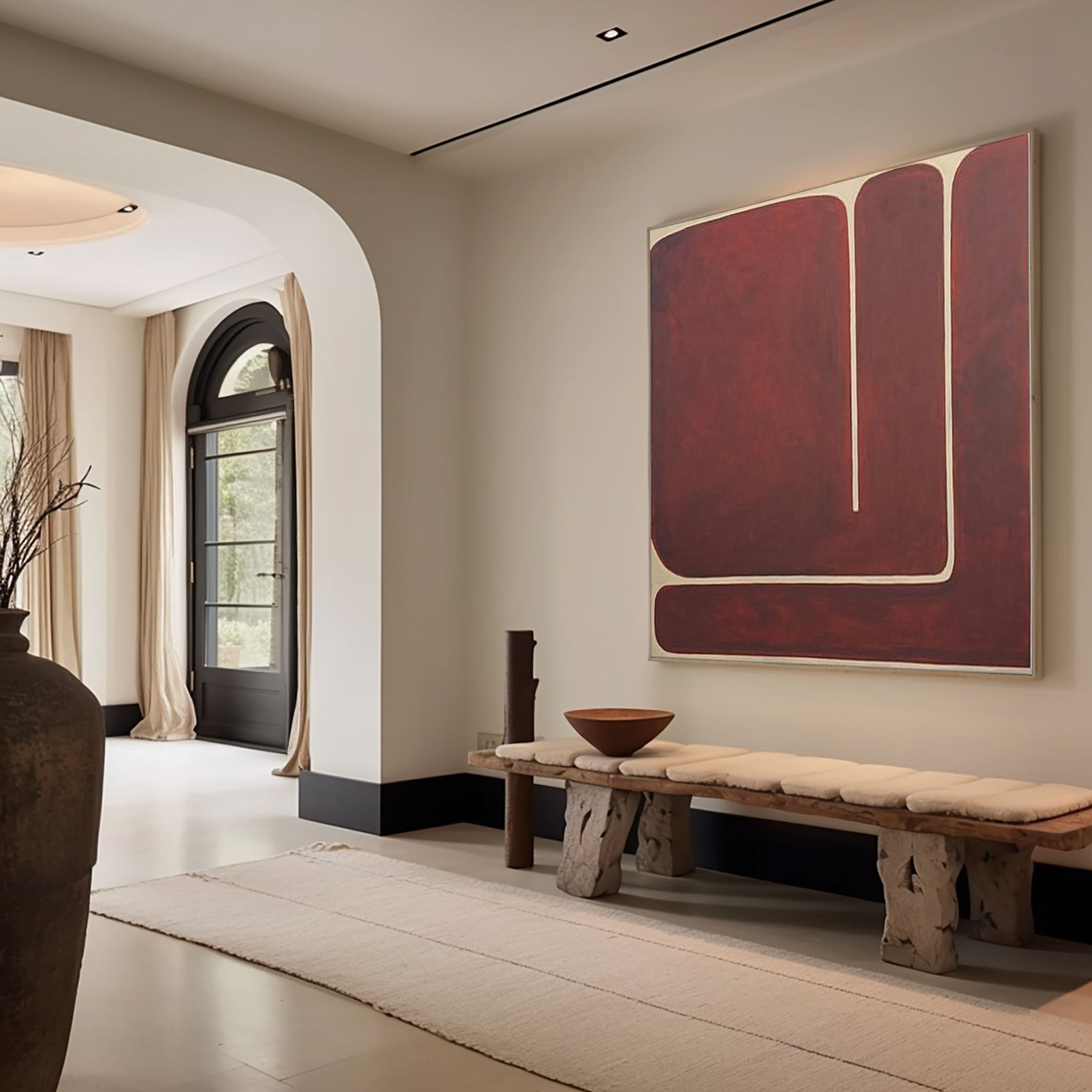 Crimson Pathway Modern Abstract Painting