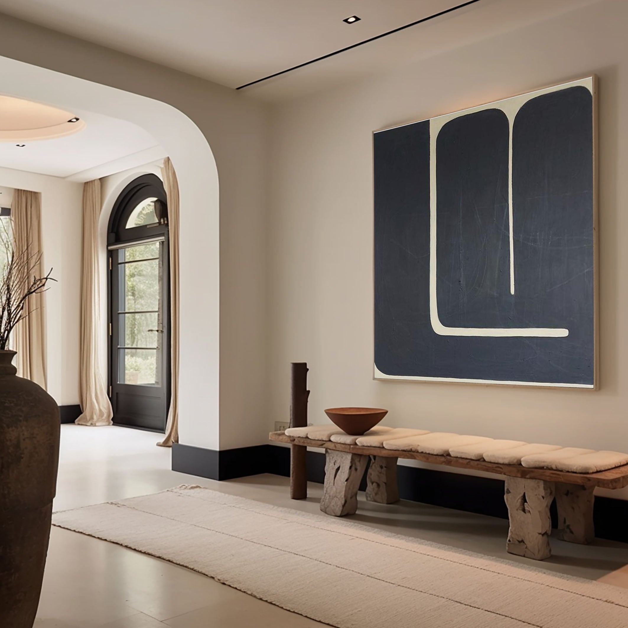 Midnight Curve Minimal Abstract Painting