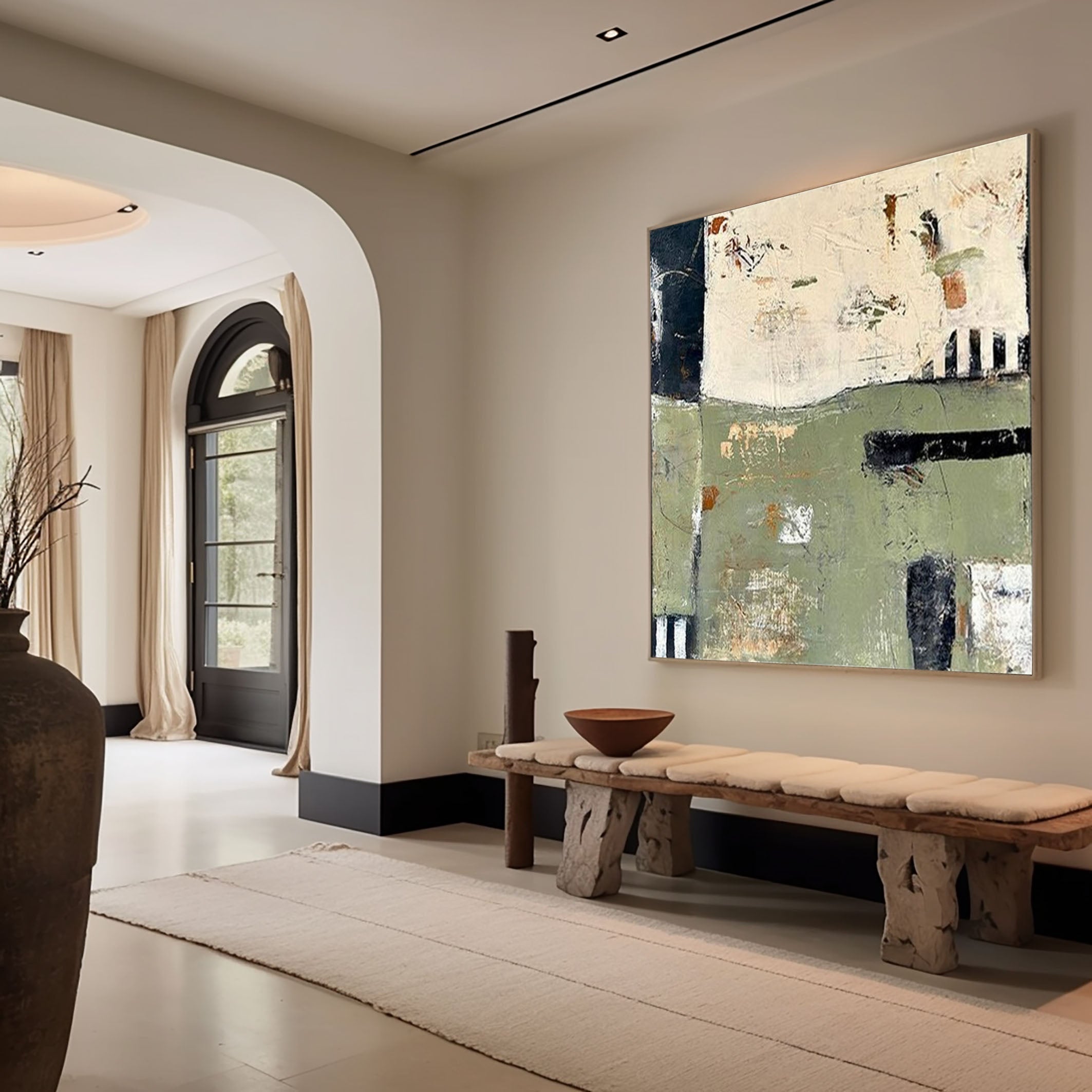 Muted Horizon Green Abstract Painting