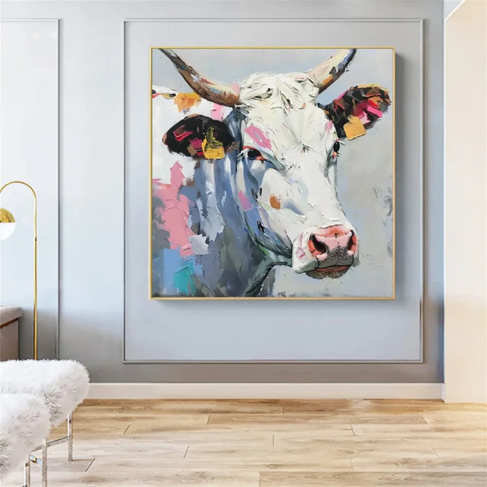 Pastel Meadow Cow Painting