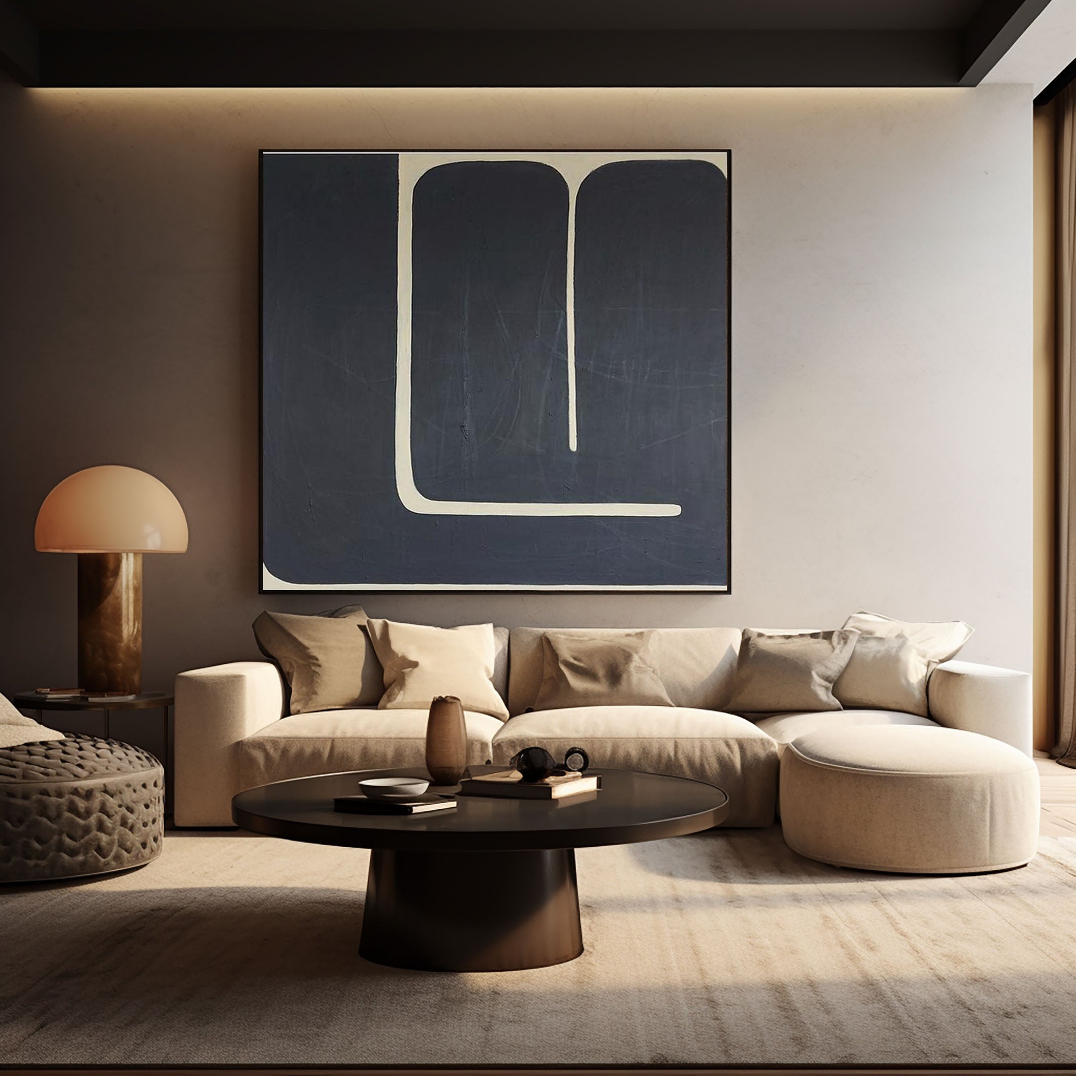 Midnight Curve Minimal Abstract Painting