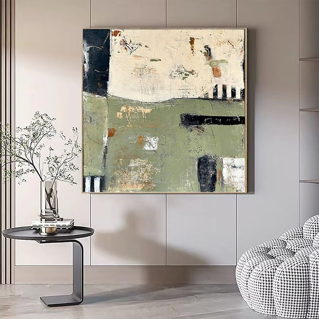 Muted Horizon Green Abstract Painting