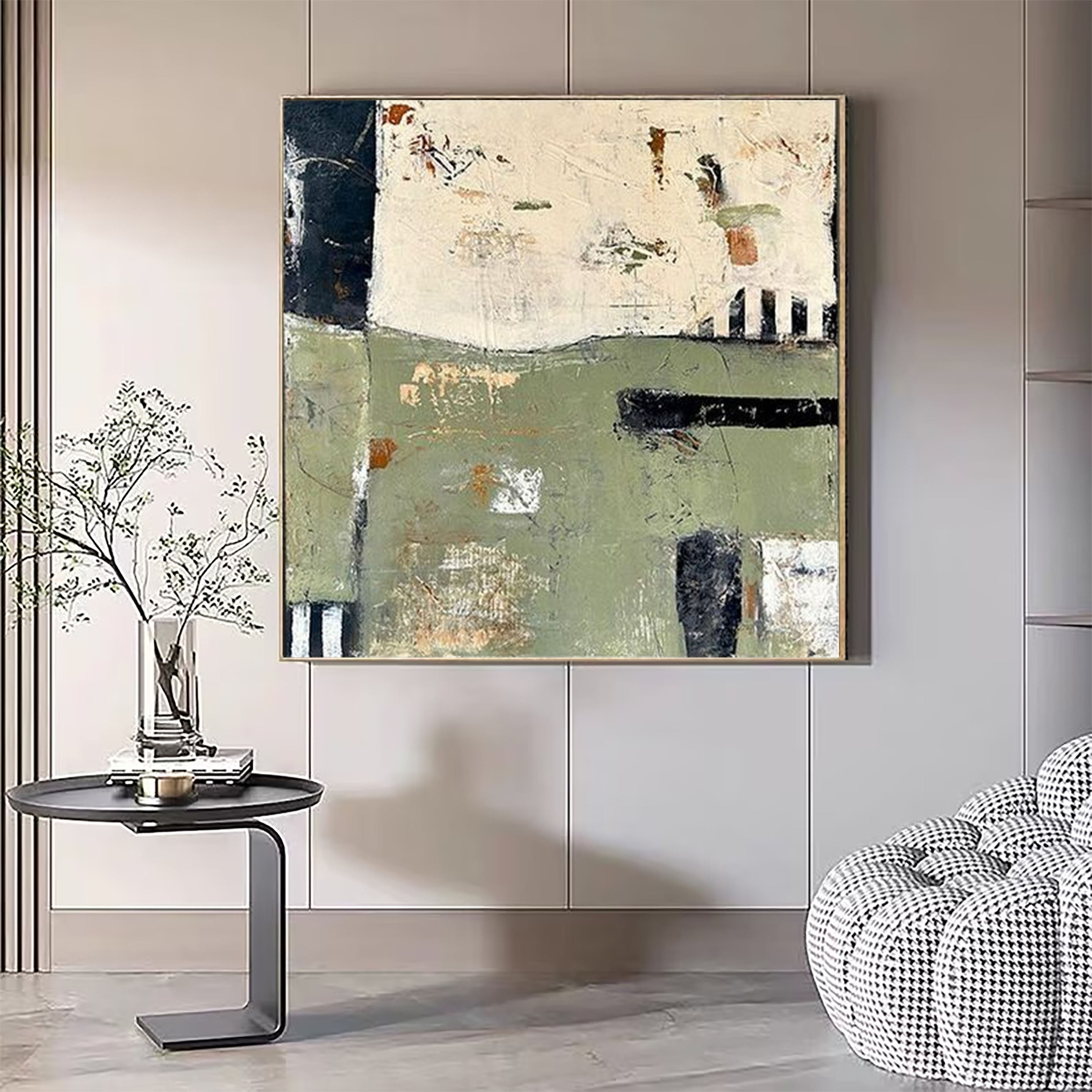 Muted Horizon Green Abstract Painting