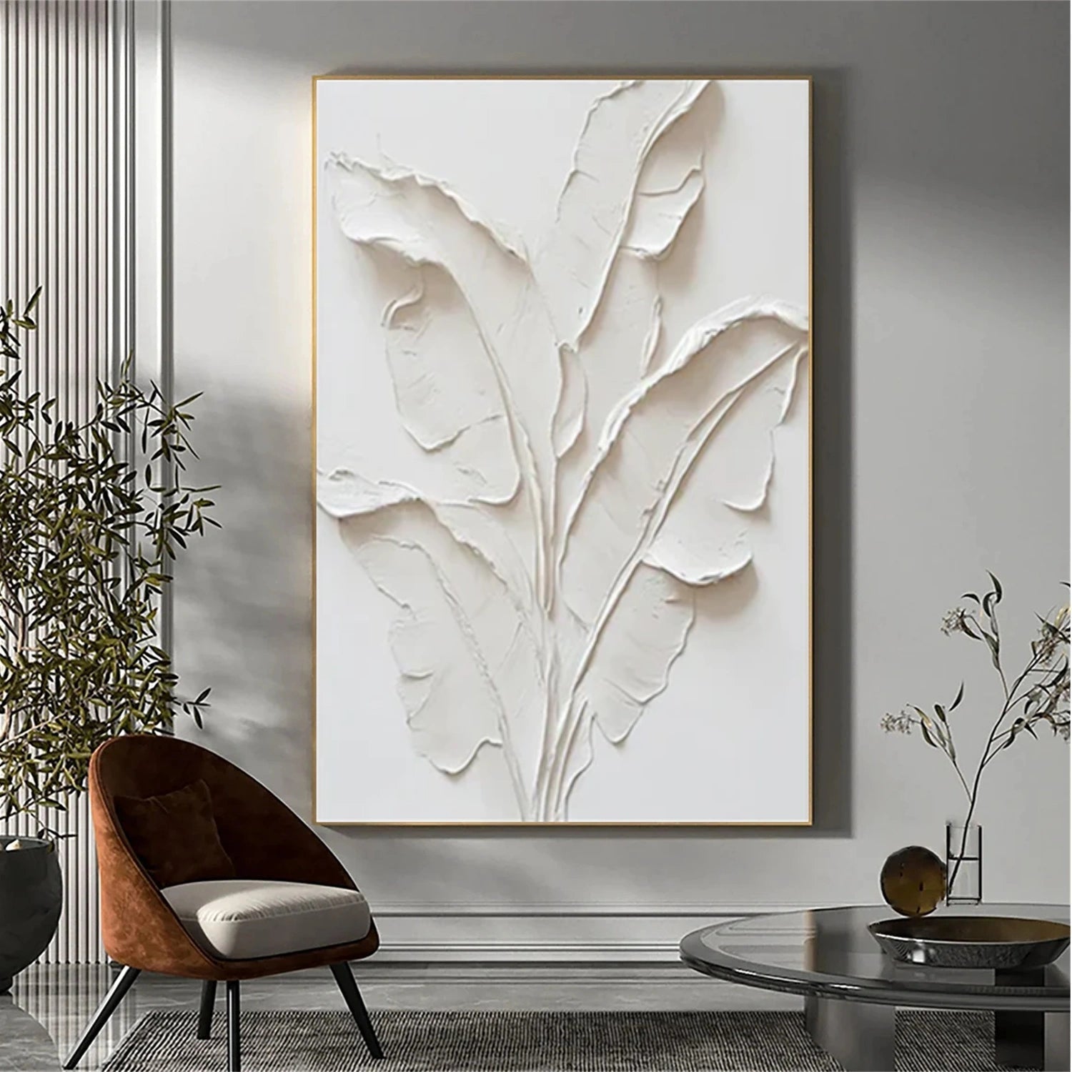 Ivory Whisper Leaves Abstract Painting