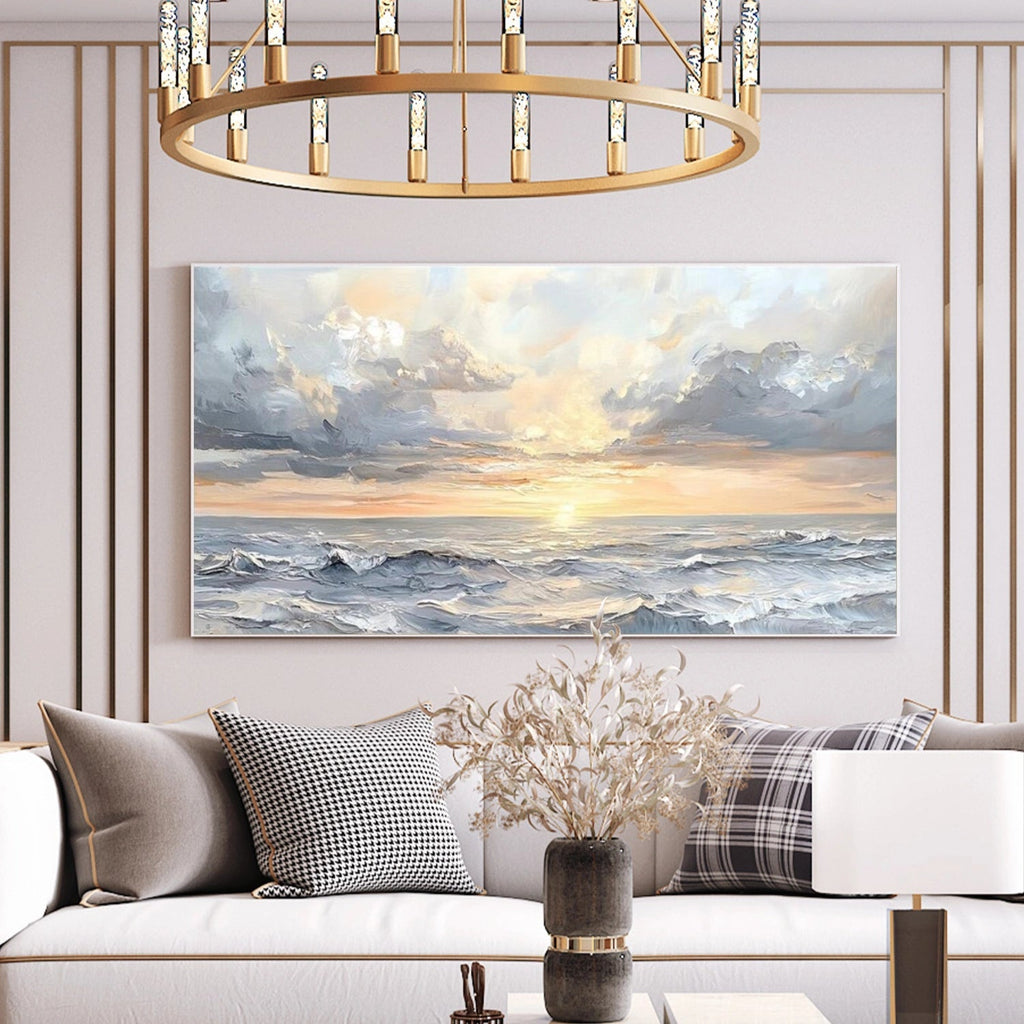 Serene Ocean Sunset – Textured Seascape Painting