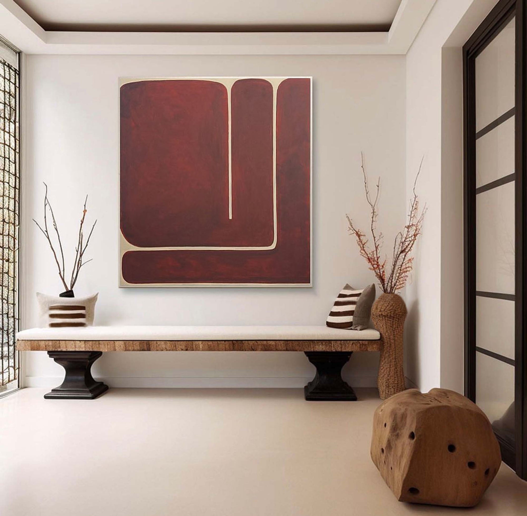 Crimson Pathway Modern Abstract Painting