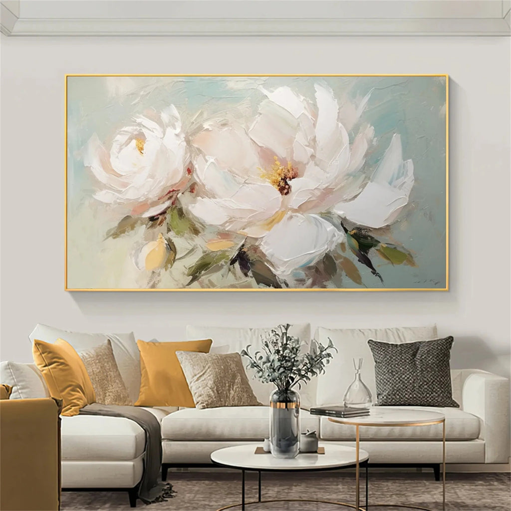 Ivory Whisper White Floral Abstract Painting