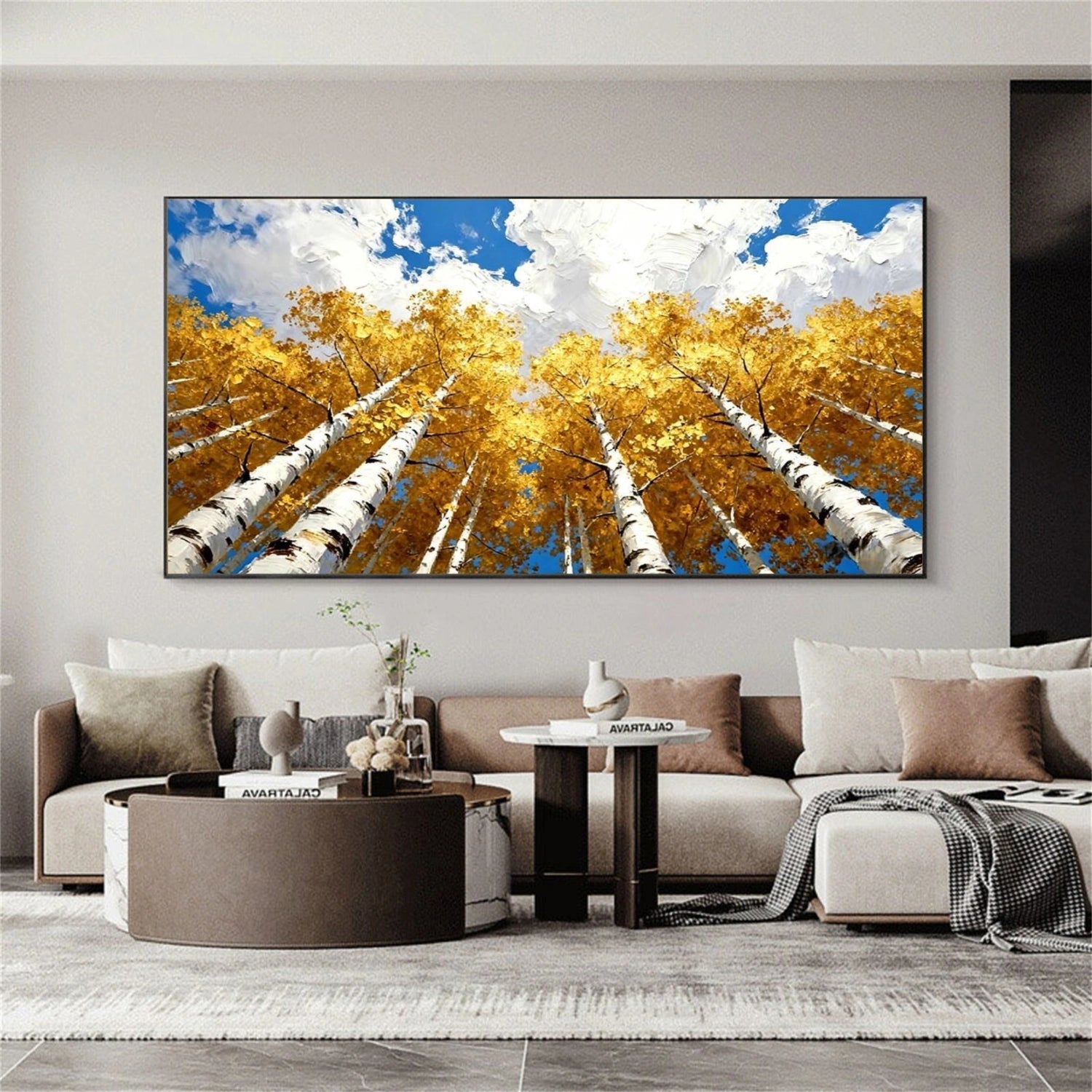 Golden Canopy Skyward Forest Painting