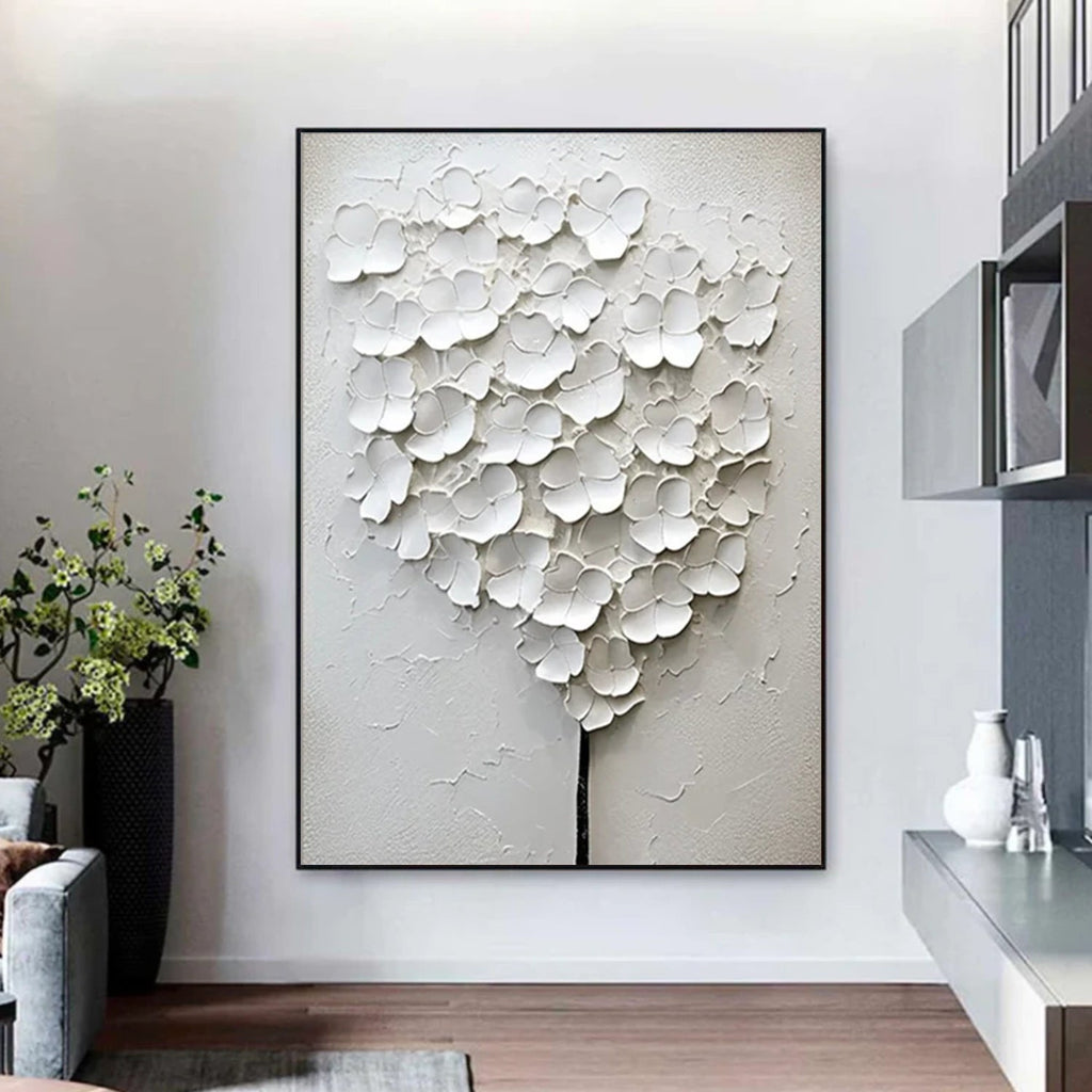 Silent Ivory Blossom Abstract Painting