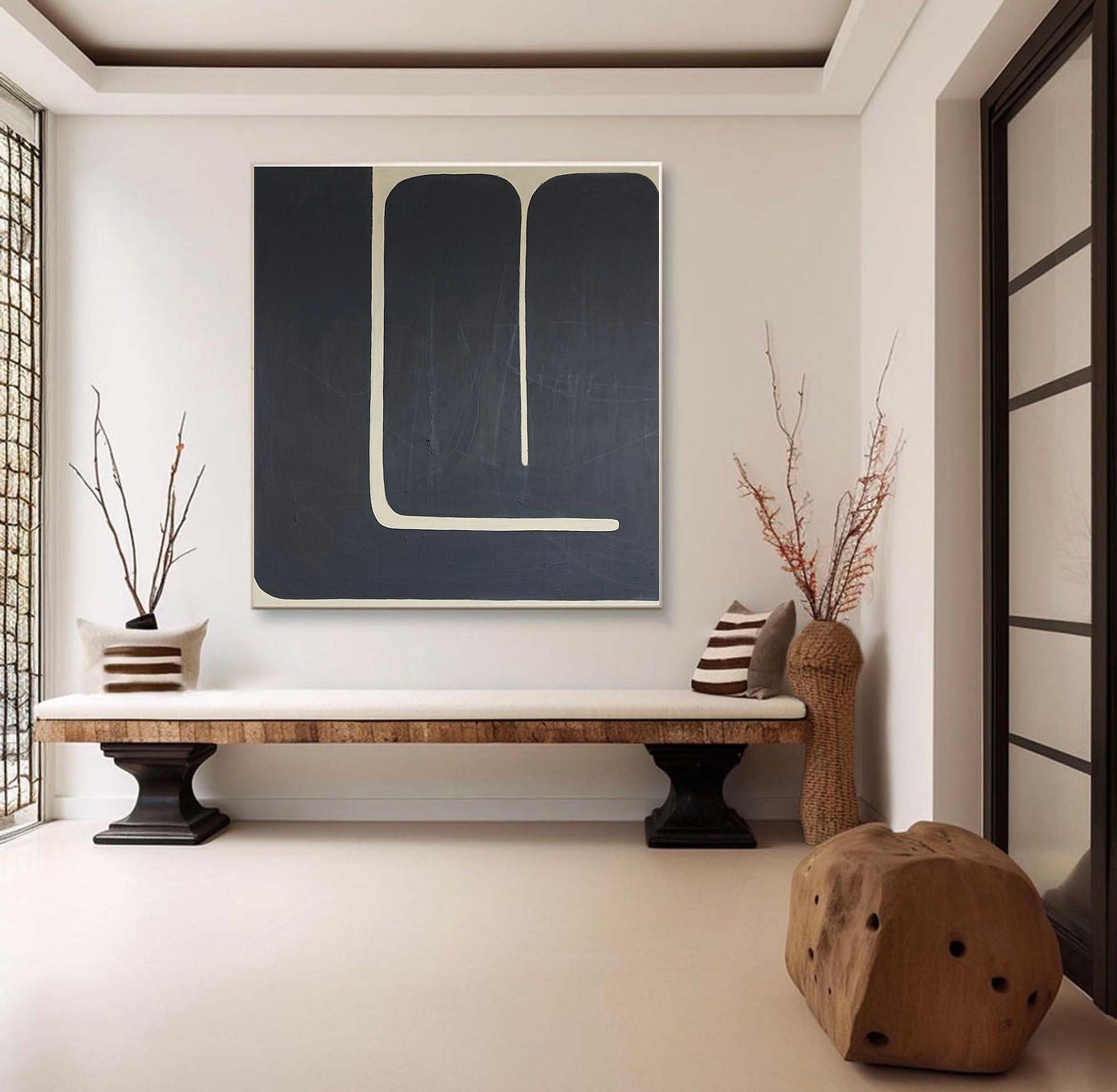 Midnight Curve Minimal Abstract Painting