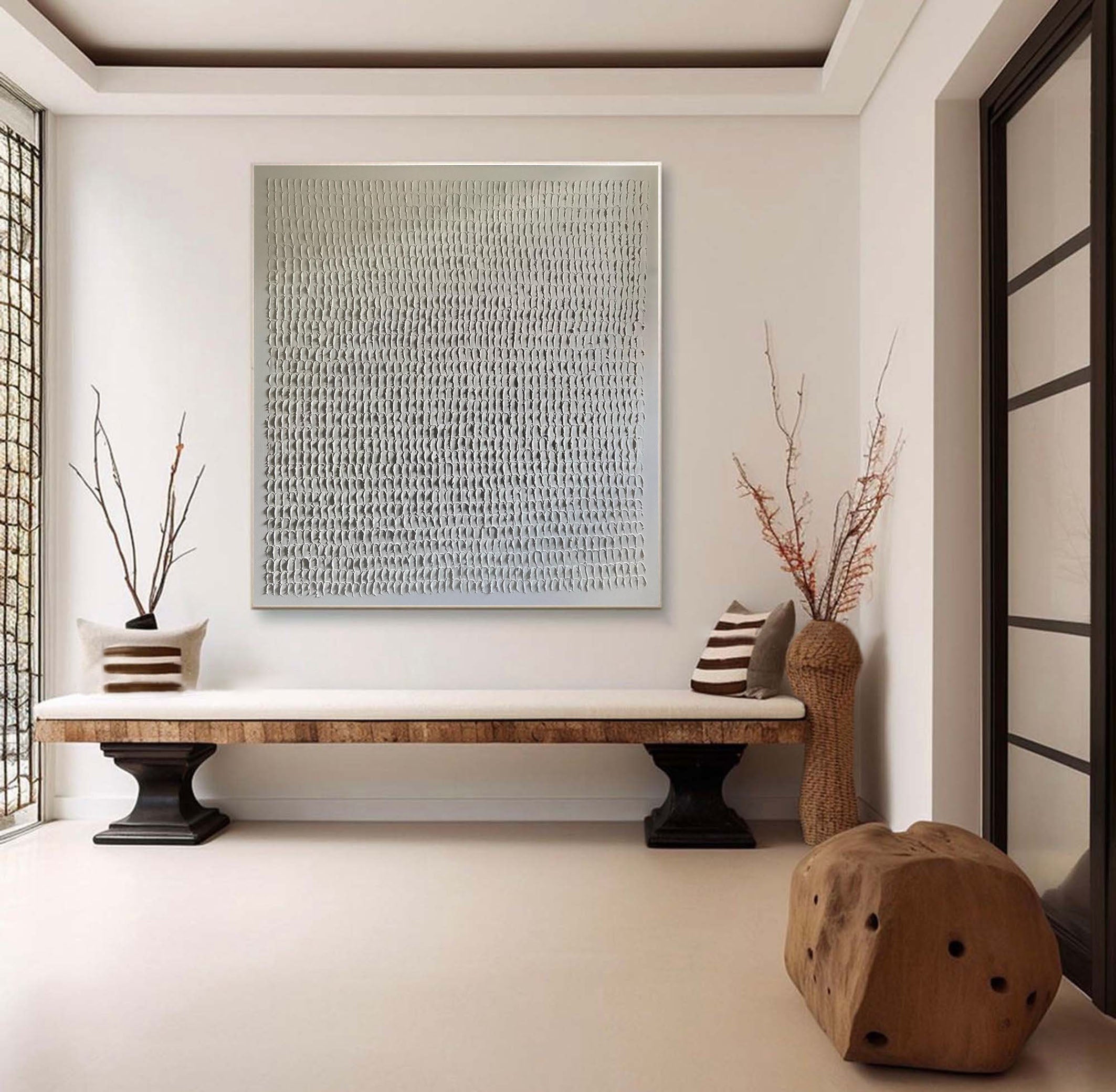 Silent Rhythm White Abstract Painting