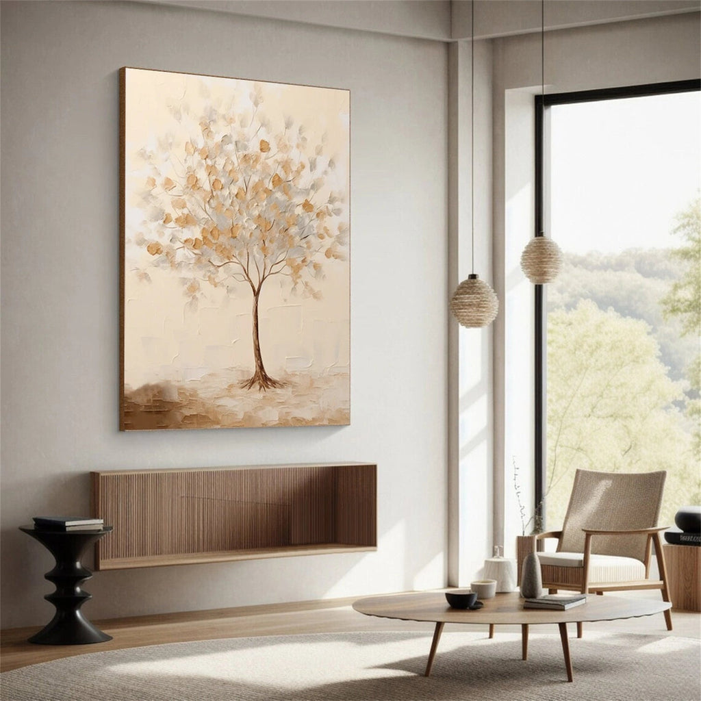 Golden Whisper Tree Abstract Painting