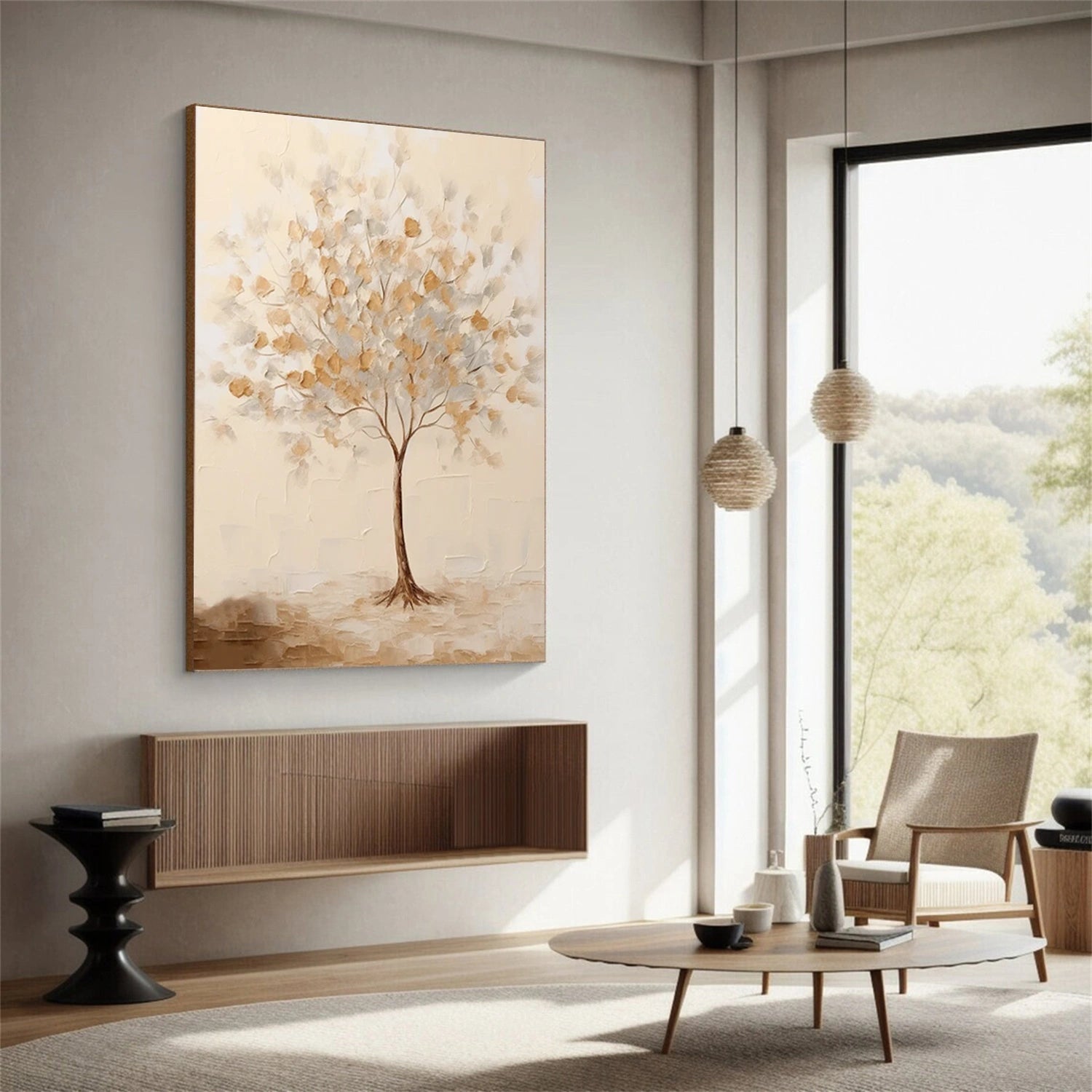 Golden Whisper Tree Abstract Painting