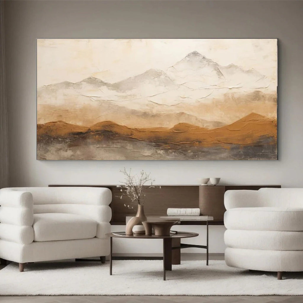 Golden Mist Mountain Textured Painting