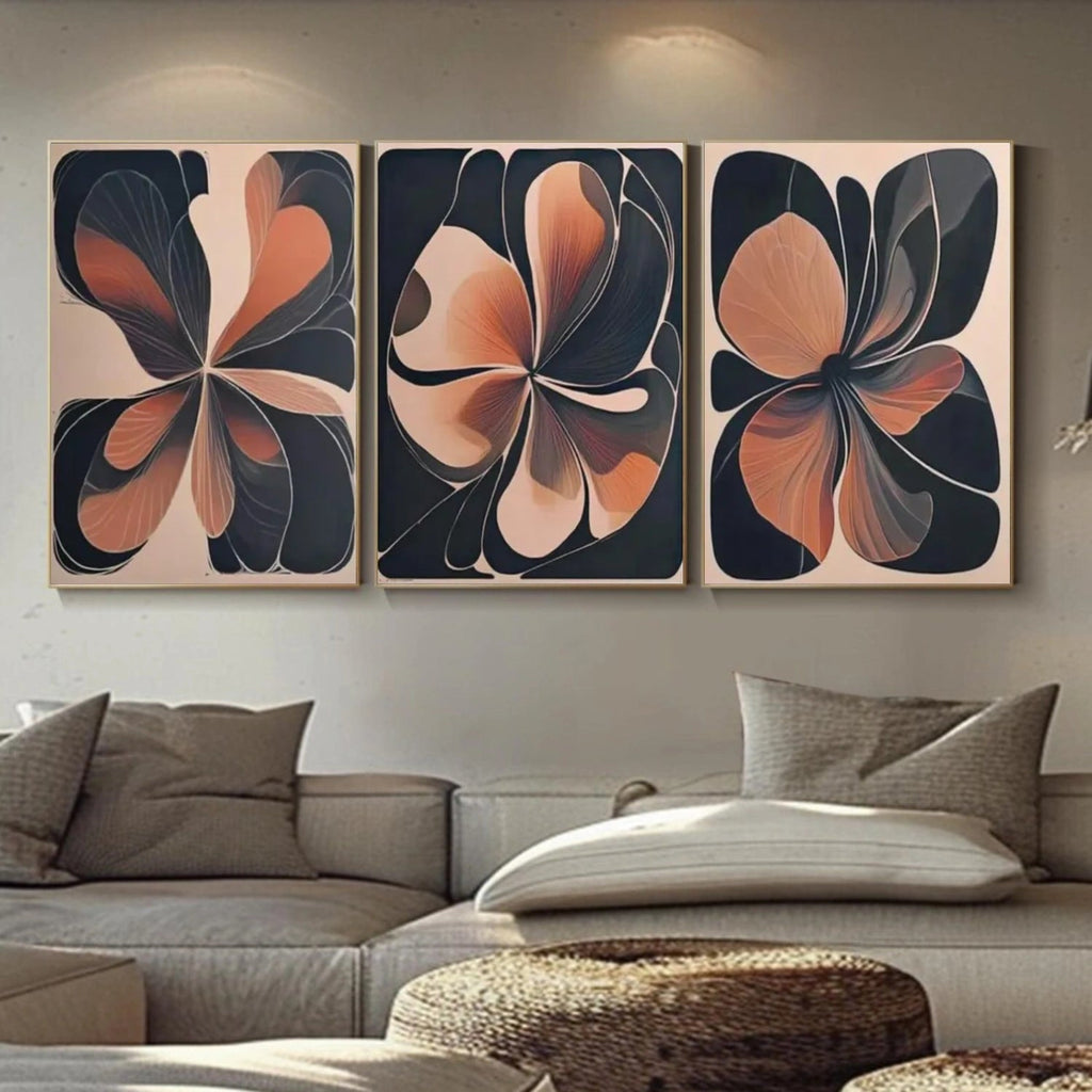 Amber Petal Flow Abstract Painting Set of 3