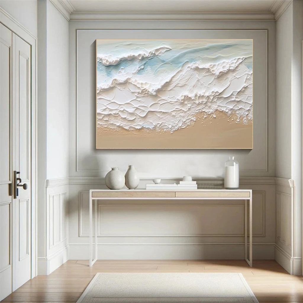 Cream Tide Textured Seascape Painting