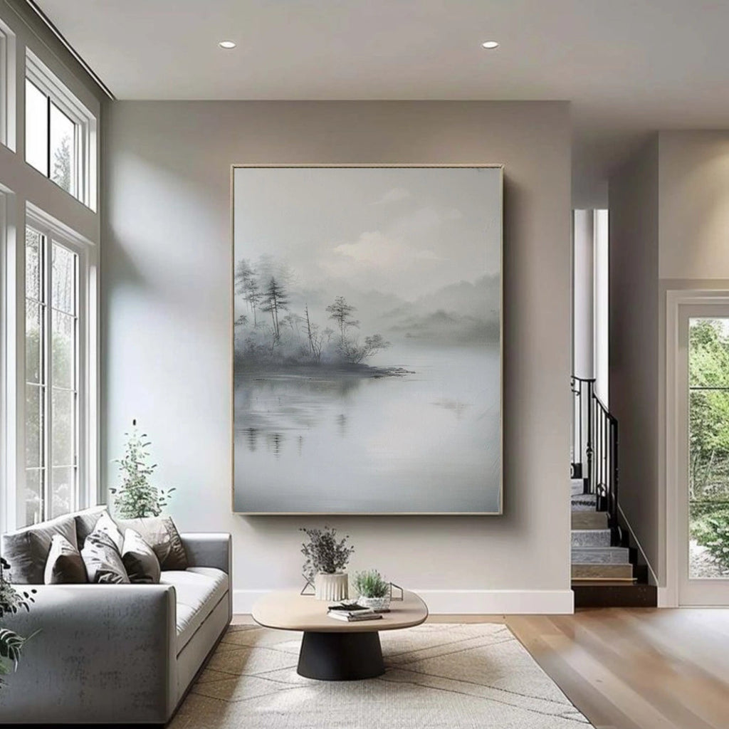 Silent Mist Lake Abstract Landscape Painting