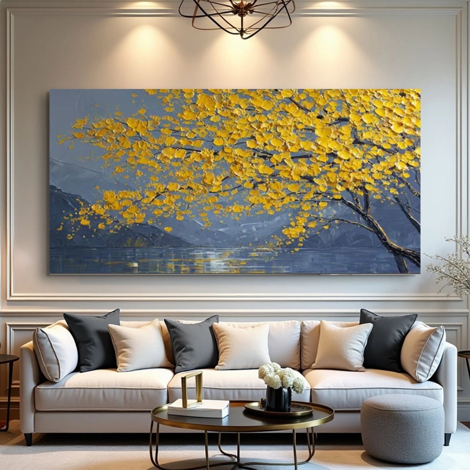 Golden Drift Lake Abstract Painting